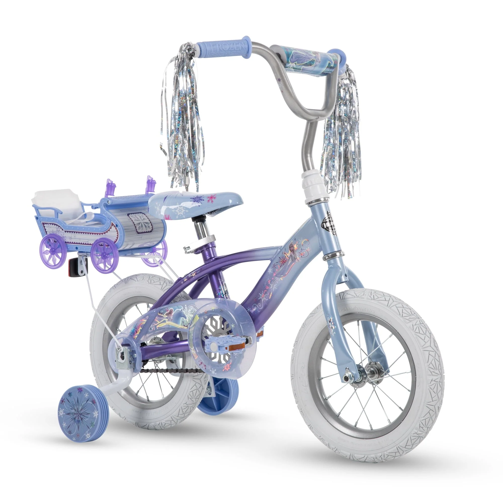 Frozen Bike with Doll Carrier Sleigh for Girl's, 12 In., White and Purple by Huffy