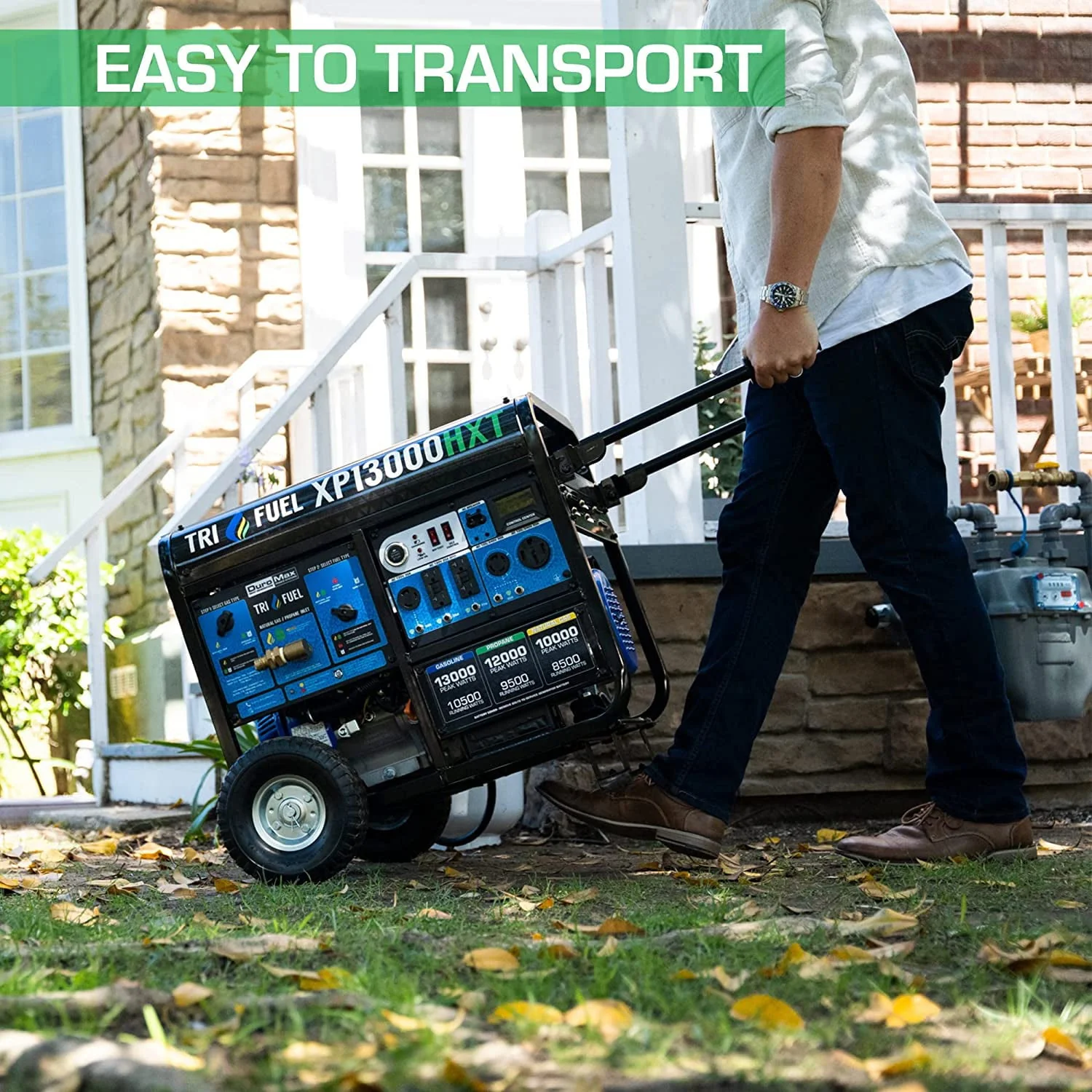 DuroMax XP13000HXT 13,000 Watt Electric Start Tri-Fuel Natural Gas/Propane/Gas Powered Portable Generator w/ CO Alert