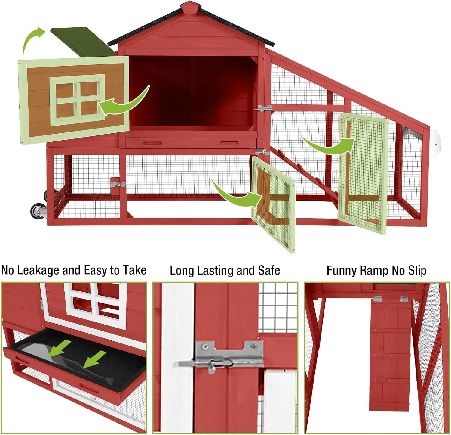 BUTINGLALE Chicken Coop Mobile Chicken House On Wheel Outdoor Rabbit Hutch for 2-4 Chickens 67