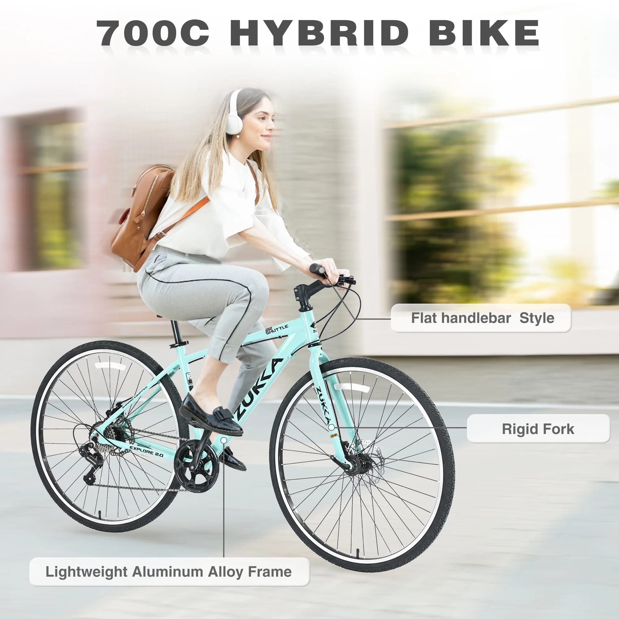 700C Hybrid Road Bike Shimano 7-Speed Adult Bike Aluminum Frame City Bicycle for Men Women, Green